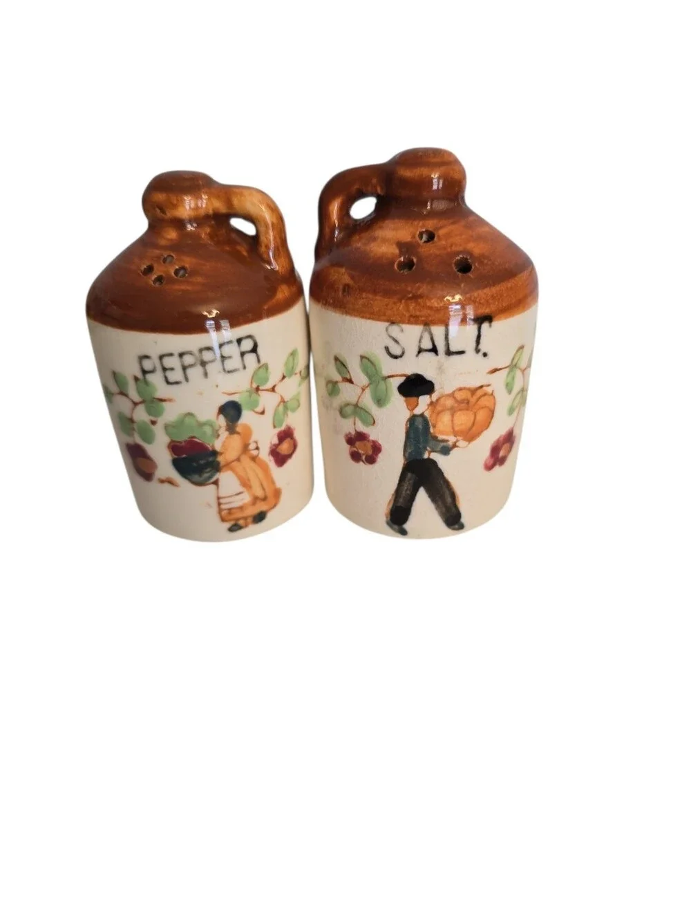 Vintage Small Salt and Pepper Shaker Jugs People Flowers Pumpkin Ceramic READ